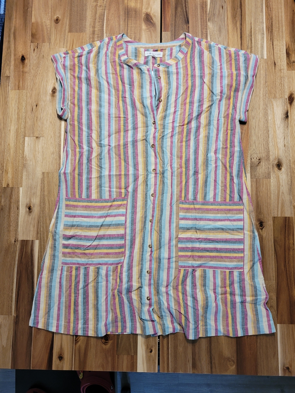 Vintage Lou & Grey Pastel Multicolor Striped Button-Front Dress